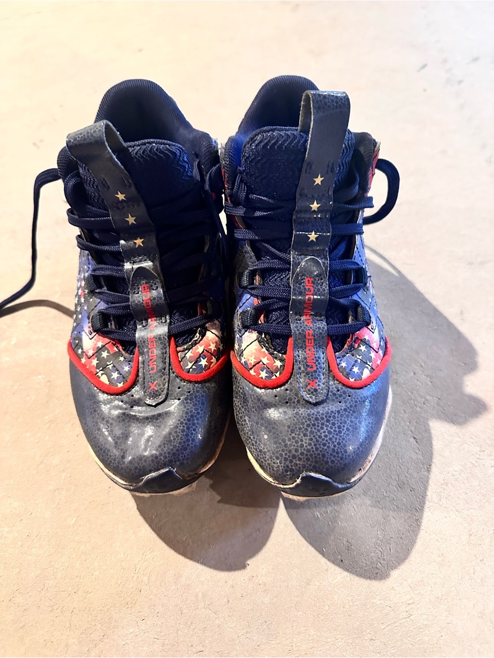 Under Armour Navy and Red Baseball Cleats